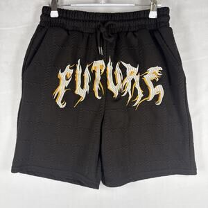 Riot Empire Men’s S Black FUTURE Embroidered Gothic Drawstring Shorts Y2K